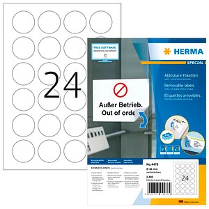 HERMA Etiketten 4476 weiß 40,0 x 40,0 mm, 100 Blatt