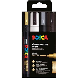 uni-ball POSCA PC-5M Metallic Acrylstift farbsortiert 1,8 - 2,5 mm, 4 St.