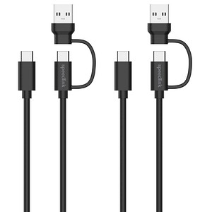 speedlink USB-C/A zu USB-C Kabel Set USB-Kabel Play & Charge 2x 3,0 m schwarz, 1 St.