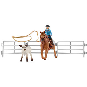 Schleich® Farm World 42577 Team Roping mit Cowgirl Spielfiguren-Set