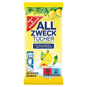 GUT&GÜNSTIG feuchte Allzweck-Reinigungstücher ZITRONENDUFT 1-lagig weiß, 80 Tücher