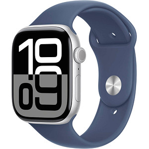 Apple Watch Series 10 46 mm Aluminium (GPS+Cellular) Sportarmband S/M  denim, silber