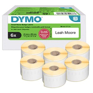DYMO Etikettenrolle für Etikettendrucker weiß, 41,0 x 89,0 mm, 6 x 300 Etiketten