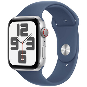 Apple Watch SE 44 mm Aluminium (GPS+Cellular) Sportarmband S/M  denim, silber