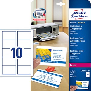 100 AVERY Zweckform Visitenkarten C32016-10 satiniert weiß 220 g/qm