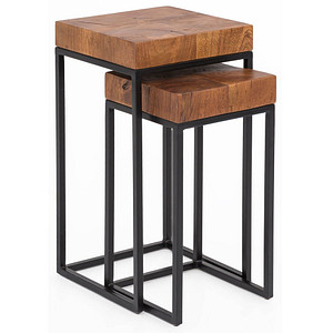 WOHNLING Beistelltische-Set quadratisch Massivholz sheesham, 1 Set