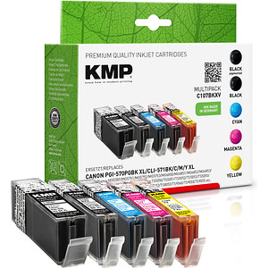 KMP C107BKXV  2x schwarz, 1x cyan, 1x magenta, 1x gelb Druckerpatronen kompatibel zu Canon PGI-570XL PGBK, CLI-571XL  BK