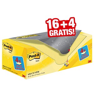 16 + 4 GRATIS: Post-it® Notes Haftnotizen gelb, 16 Blöcke + GRATIS 4 Blöcke