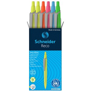 Schneider Kugelschreiber Reco farbsortiert, Schreibfarbe: blau, 6 St.