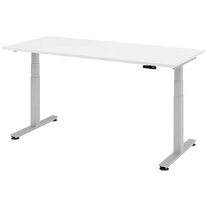 HAMMERBACHER XDSM19 elektrisch höhenverstellbarer Schreibtisch weiß rechteckig, T-Fuß-Gestell silber 180,0 x 80,0 cm