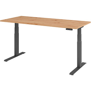 HAMMERBACHER XDKB19 elektrisch höhenverstellbarer Schreibtisch asteiche rechteckig, C-Fuß-Gestell grau 180,0 x 80,0 cm
