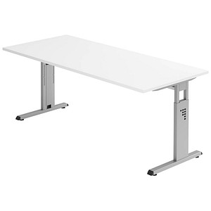 HAMMERBACHER Gradeo höhenverstellbarer Schreibtisch weiß rechteckig, C-Fuß-Gestell silber 180,0 x 80,0 cm