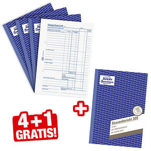 4 + 1 GRATIS: 4 AVERY Zweckform Kassenbericht Formularbuch + GRATIS 1 St.