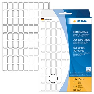 HERMA Etiketten 2330 weiß 16,0 x 10,0 mm, 32 Blatt