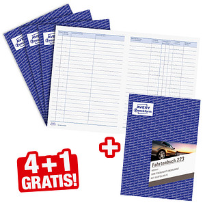 4 + 1 GRATIS: 4 AVERY Zweckform Fahrtenbuch, Pkw mit Jahresabrechnung Formularbuch + GRATIS 1 St.