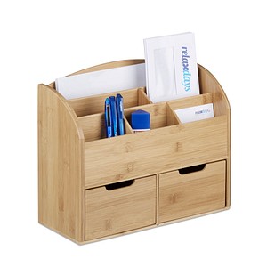 relaxdays Schreibtisch-Organizer braun Bambus 6 Fächer 33,0 x 13,5 x 28,0 cm