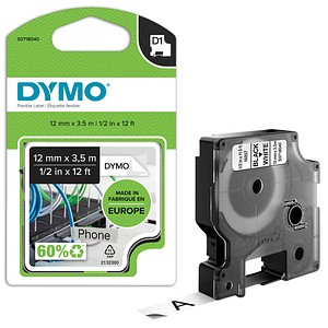 DYMO Schriftband D1 16957 S0718040, 12 mm, schwarz auf weiß, 1 St.
