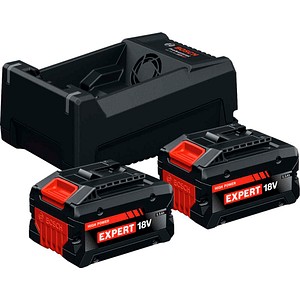 BOSCH Professional Werkzeugakkus mit Schnellladegerät EXPERT Starter Set 18V Li-Ion 2 x 5,5 Ah