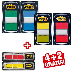 AKTION: Post-it® Index Haftmarker farbsortiert 4x 50 Streifen + GRATIS 2x Index-Pfeile à 24 Streifen