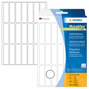 HERMA Etiketten 10606 weiß 13,0 x 50,0 mm, 32 Blatt