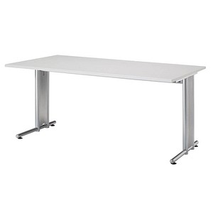 HAMMERBACHER Prokura Schreibtisch lichtgrau rechteckig, C-Fuß-Gestell silber 160,0 x 80,0 cm