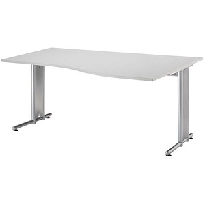 HAMMERBACHER Prokura Schreibtisch lichtgrau Trapezform, C-Fuß-Gestell silber 180,0 x 80,0/100,0 cm