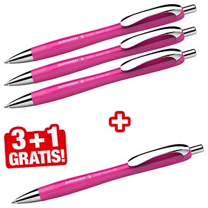 3 + 1 GRATIS: Schneider Kugelschreiber Slider Rave XB pink, Schreibfarbe: blau, 3 St. + GRATIS 1 Slider Rave XB pink