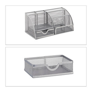 relaxdays Schreibtisch-Organizer silber Metall 6 Fächer 27,5 x 14,0 x 12,5 cm