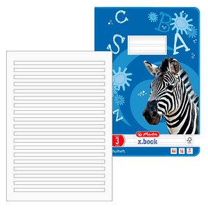 herlitz Schulhefte Zebra x.book Lineatur 3 liniert A4 ohne Rand, 16 Blatt, 1 St.