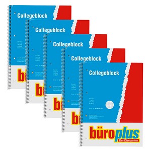 büroplus Collegeblöcke kariert DIN A4 Innenrand, 5 Blöcke