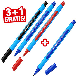 3 + 1 GRATIS: Schneider Kugelschreiber Slider Edge hellblau, Schreibfarbe: farbsortiert, 3 St. + GRATIS 1 St.