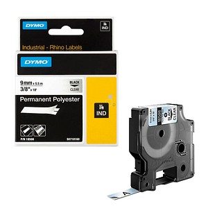 DYMO Schriftband RHINO  18508 18508DMO, 9 mm schwarz auf transparent