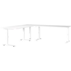 GERMANIA Mailand höhenverstellbarer Schreibtisch weiß L-Form, C-Fuß-Gestell weiß 260,0 x 200,0 cm