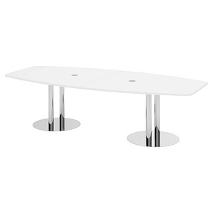 HAMMERBACHER Konferenztisch KT28S weiß Tonnenform, Rundrohr chrom, 280,0 x 85,0 - 130,0 x 74,0 cm