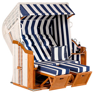 Müsing Strandkorb Sunny Smart Rustikal 250XL Plus blau, weiß, gestreift, weiß Kunststoff, Holz, 9-teilig