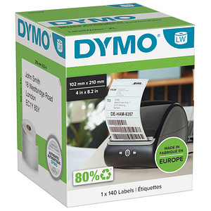 DYMO Etikettenrolle für Etikettendrucker weiß, 102,0 x 210,0 mm, 1 x 140 Etiketten