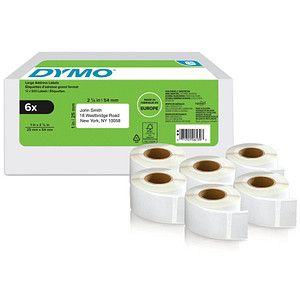 DYMO Etikettenrollen für Etikettendrucker weiß, 54,0 x 25,0 mm, 6 x 500 Etiketten