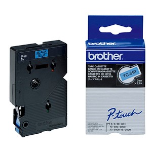 brother Schriftband TC-591 TC591, 9 mm schwarz auf blau