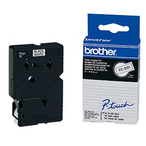 brother Schriftband TC-201 TC201, 12 mm schwarz auf weiß