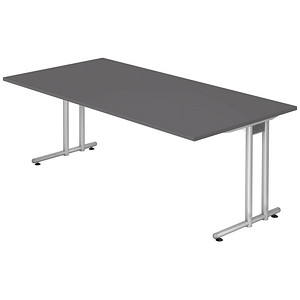 HAMMERBACHER NS2E Schreibtisch grafit rechteckig, C-Fuß-Gestell silber 200,0 x 100,0 cm