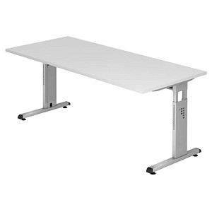 HAMMERBACHER OS 19 höhenverstellbarer Schreibtisch weiß rechteckig, C-Fuß-Gestell silber 180,0 x 80,0 cm