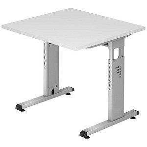 HAMMERBACHER OS 08 höhenverstellbarer Schreibtisch weiß quadratisch, C-Fuß-Gestell silber 80,0 x 80,0 cm