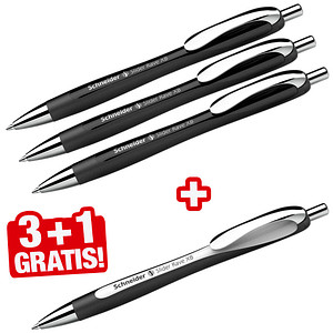 3 + 1 GRATIS: Schneider Kugelschreiber Slider Rave XB schwarz, Schreibfarbe: blau, 3 St. + GRATIS 1 Slider Rave XB schwarz