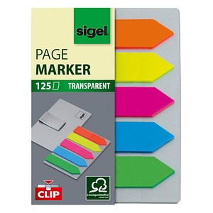 SIGEL Haftmarker Pfeile mit Clip Haftmarker farbsortiert 5x 25 Streifen
