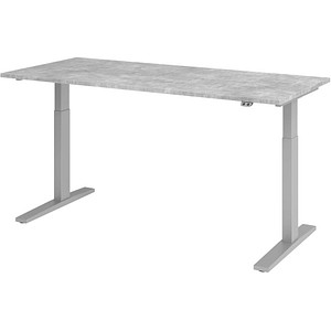 HAMMERBACHER XMKA19 elektrisch höhenverstellbarer Schreibtisch beton rechteckig, C-Fuß-Gestell silber 180,0 x 80,0 cm