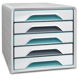 cep Schubladenbox Smoove  weiß/grau/grün 1071110571, DIN A4 mit 5 Schubladen