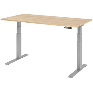 HAMMERBACHER XDKB16 elektrisch höhenverstellbarer Schreibtisch eiche rechteckig, C-Fuß-Gestell silber 160,0 x 80,0 cm