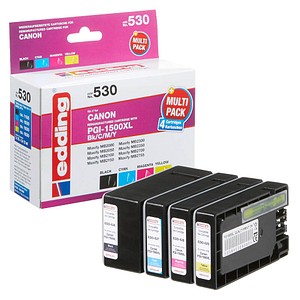 edding EDD-530  schwarz, cyan, magenta, gelb Druckerpatronen kompatibel zu Canon PGI-1500 XL BK/C/M/Y, 4er-Set