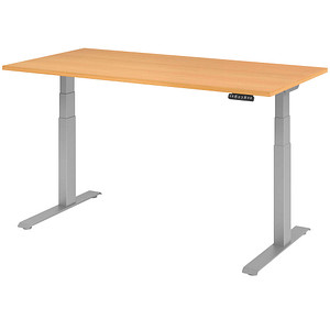 HAMMERBACHER XDKB16 elektrisch höhenverstellbarer Schreibtisch buche rechteckig, C-Fuß-Gestell silber 160,0 x 80,0 cm