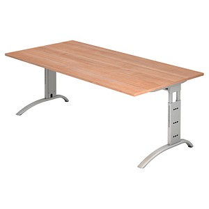 HAMMERBACHER FS2E höhenverstellbarer Schreibtisch nussbaum rechteckig, C-Fuß-Gestell silber 200,0 x 100,0 cm